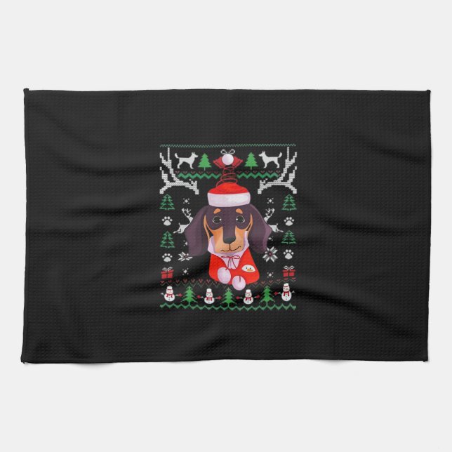 Dachshund Dog Ugly Christmas Classic T-Shirt Kitchen Towel (Horizontal)
