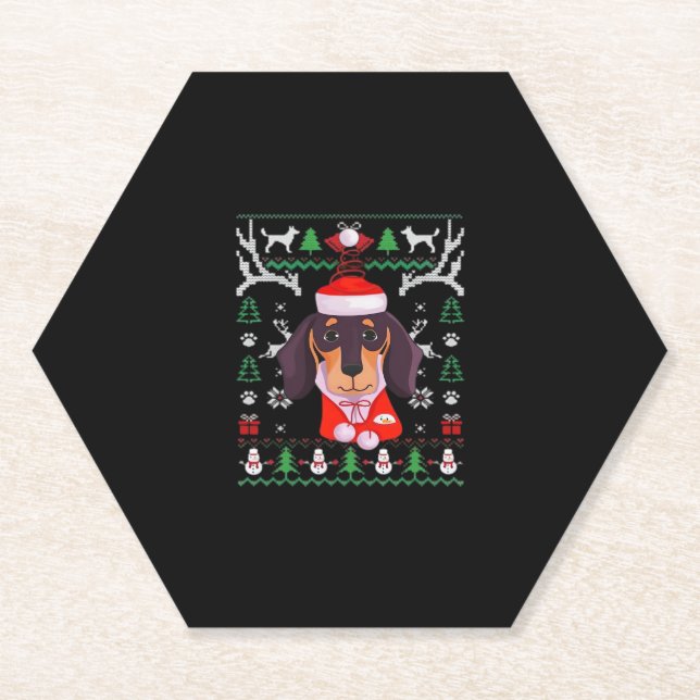 Dachshund Dog Ugly Christmas Classic T-Shirt Paper Coaster (Front)