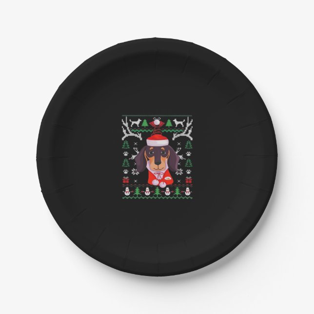 Dachshund Dog Ugly Christmas Classic T-Shirt Paper Plate (Front)
