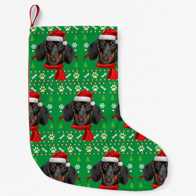 Dachshund Dog Ugly Christmas Small Christmas Stocking (Front)