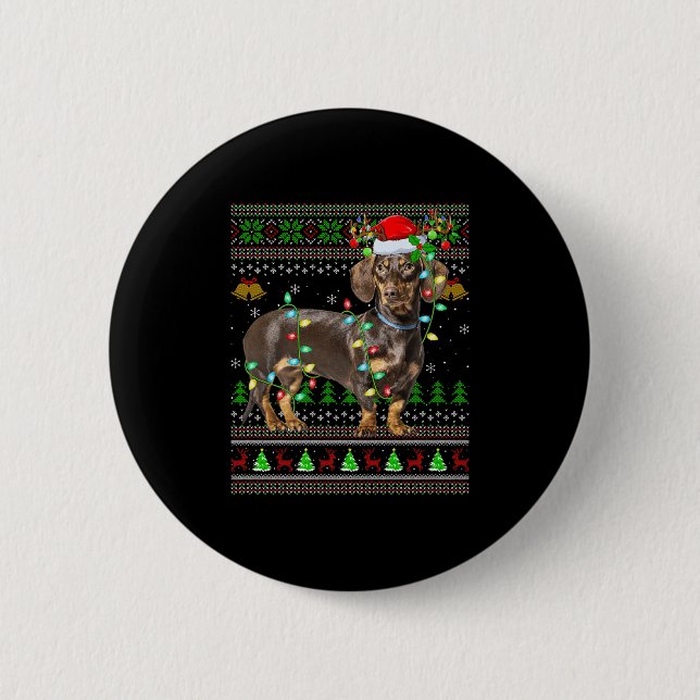Dachshund Dog Ugly Christmas Sweaters Holiday Sant 2 Inch Round Button (Front)