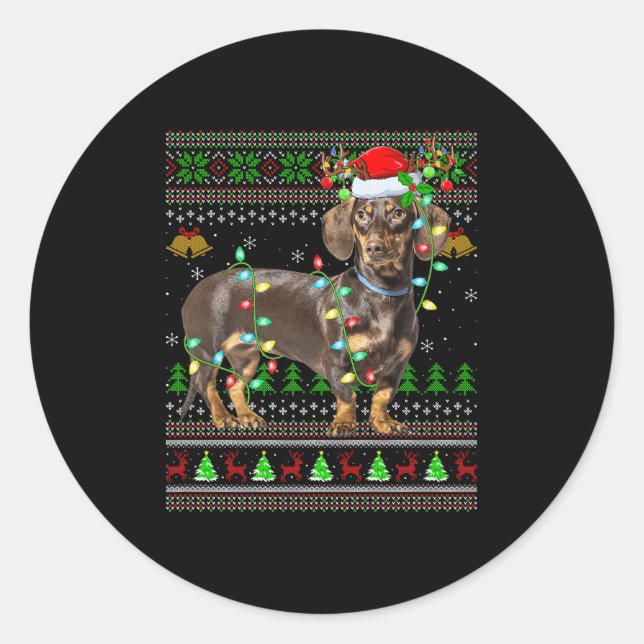 Dachshund Dog Ugly Christmas Sweaters Holiday Sant Classic Round Sticker (Front)