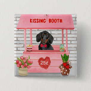 Dachshund Dog Valentine's Day Kissing Booth 2 Inch Square Button