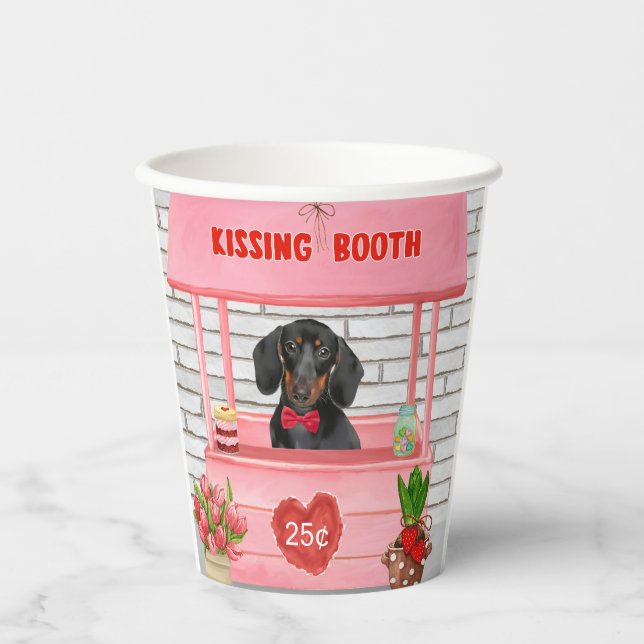Dachshund Dog Valentine's Day Kissing Booth Paper Cups (Front)