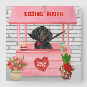 Dachshund Dog Valentine's Day Kissing Booth Square Wall Clock
