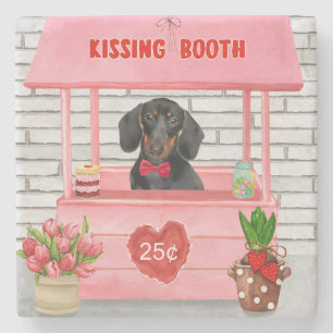 Dachshund Dog Valentine's Day Kissing Booth Stone Coaster