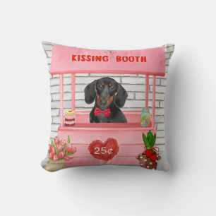 Dachshund Dog Valentine's Day Kissing Booth Throw Pillow