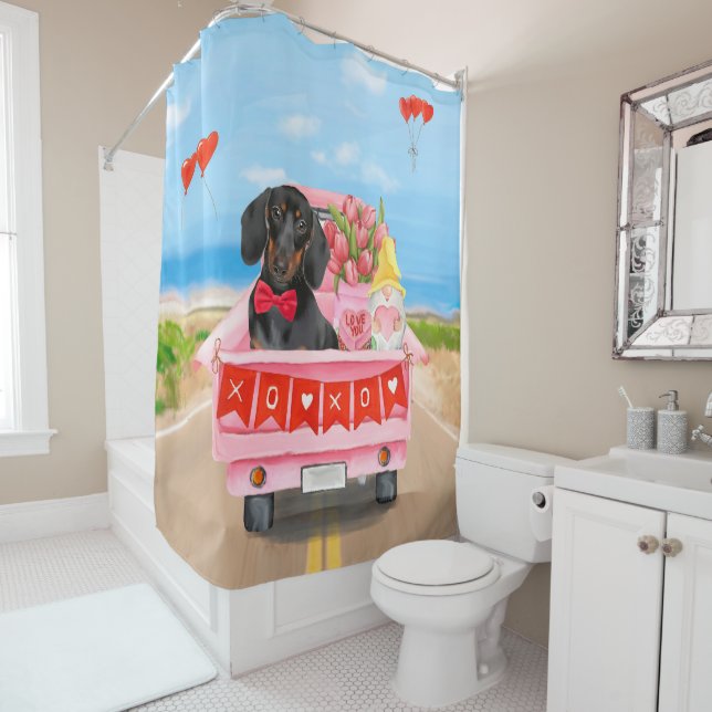 Dachshund  Dog Valentine's Day Truck Hearts  (In Situ)