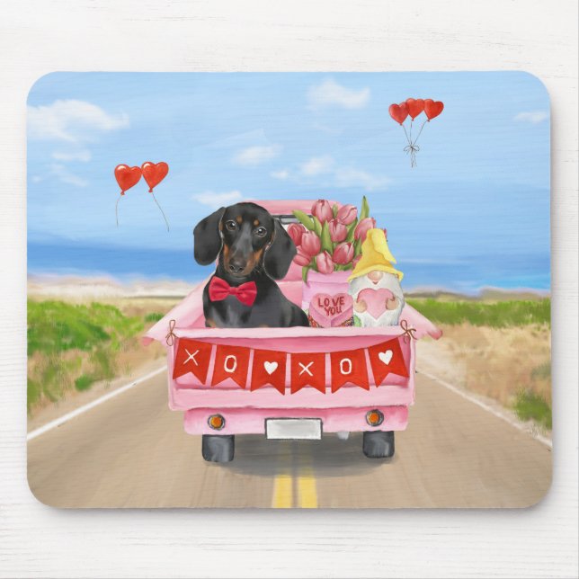 Dachshund Dog Valentine's Day Truck Hearts Mouse Pad (Front)