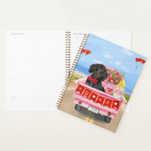 Dachshund Dog Valentine's Day Truck Hearts Planner