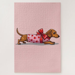 Dachshund Dog Valentine's Day Wrapped Gift Art Jigsaw Puzzle