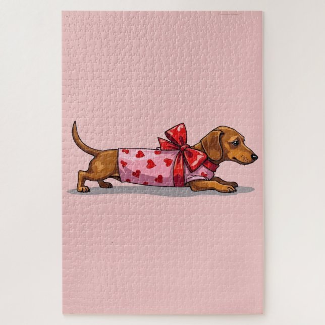 Dachshund Dog Valentine's Day Wrapped Gift Art Jigsaw Puzzle (Vertical)