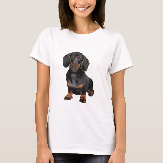 Dachshund Dog Watercolor Art Painting T-Shirt (Front)