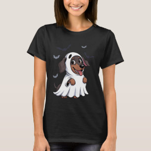 Dachshund Dog Wearing A White Ghost Costume Dog Ha T-Shirt