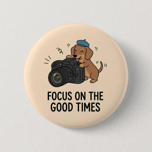 Dachshund Dog with Camera Playful Illustration 2 Inch Round Button (Front)