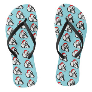 Dachshund Dog with Christmas Santa Hat Flip Flops