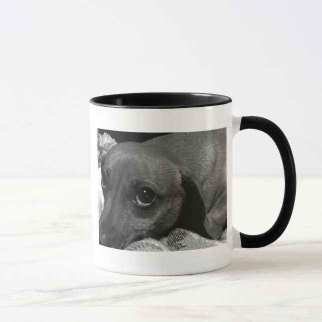 Dachshund Dog with Sad Eyes in Black and White Mug (Right)