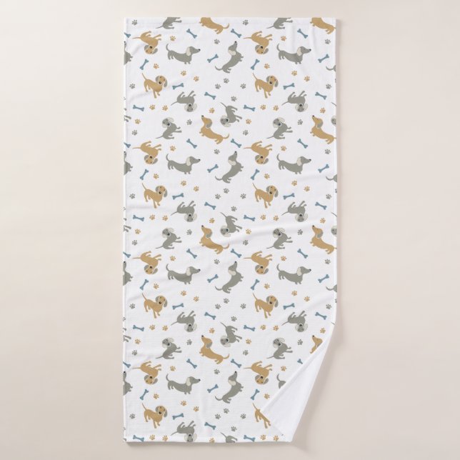 Dachshund Dogs and Paws Cute Pastel Bath Towel (Bath Towel)