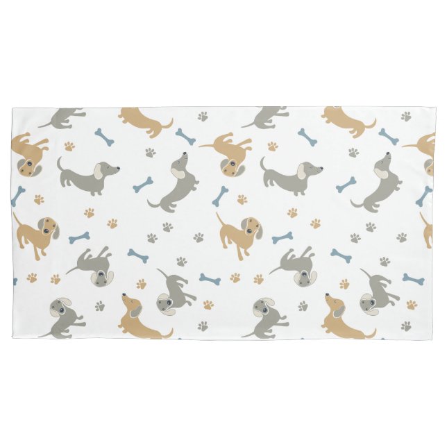 Dachshund Dogs and Paws Cute Pastel Doxies Pillowcase (Front-Left)