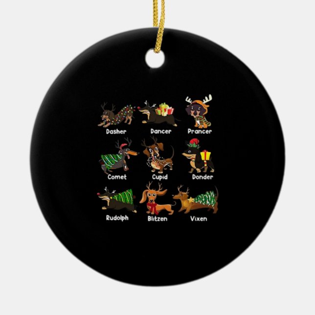 Dachshund Dogs Christmas Pajamas Dog Classic T-Shi Ceramic Ornament (Front)