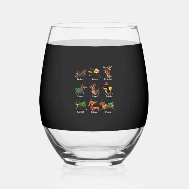 Dachshund Dogs Christmas Pajamas Dog Classic T-Shi Stemless Wine Glass (Front)