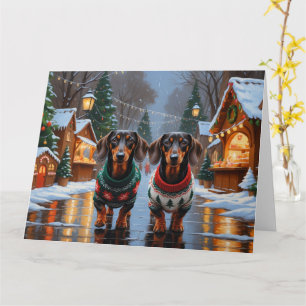 Dachshund Dogs Christmas Snow Holiday Card