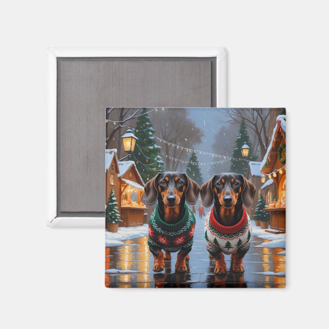 Dachshund Dogs Christmas Snow Holiday Magnet (Front/Back)