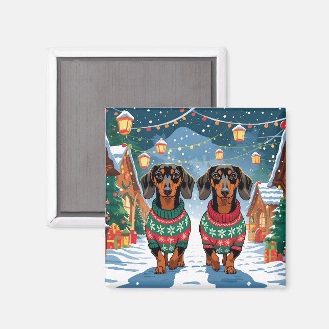 Dachshund Dogs Christmas Snow Holiday Magnet (Front/Back)