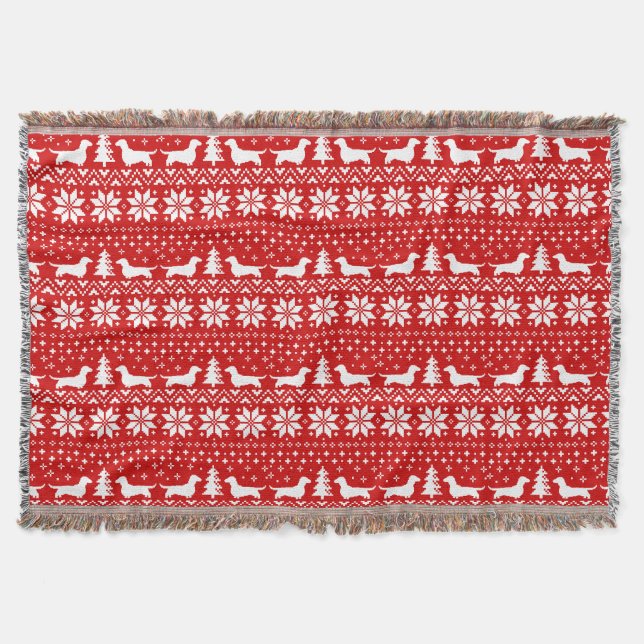 Dachshund Dogs Christmas Sweater Pattern Red Throw Blanket (Front)