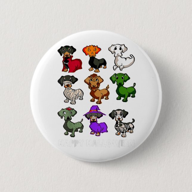Dachshund Dogs Halloween Happy Halloween 2 Inch Round Button (Front)
