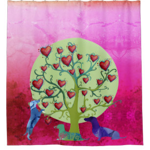 Dachshund Dogs hearts Art Shower Curtain