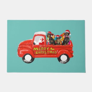 Dachshund Dogs in Christmas Delivery Truck Doormat