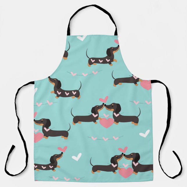 Dachshund dogs in love and hearts seamless pattern apron (Front)