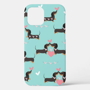 Dachshund dogs in love and hearts seamless pattern iPhone 12 case