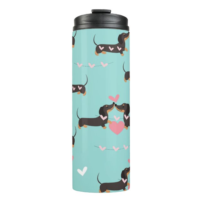 Dachshund dogs in love and hearts seamless pattern thermal tumbler (Front)