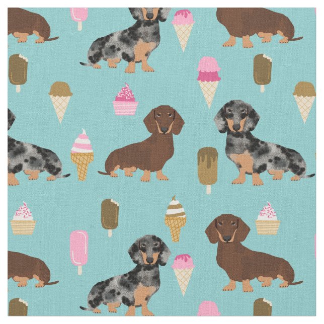 Dachshund dogs love ice cream fabric (Close Up)