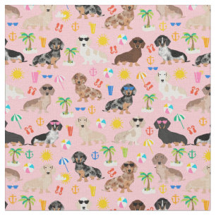 Dachshund dogs pink beach fabric