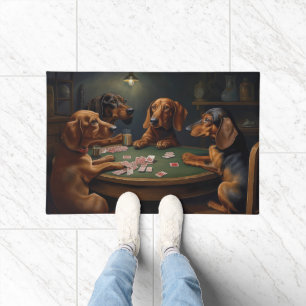Dachshund Dogs Playing Poker Art Doormat