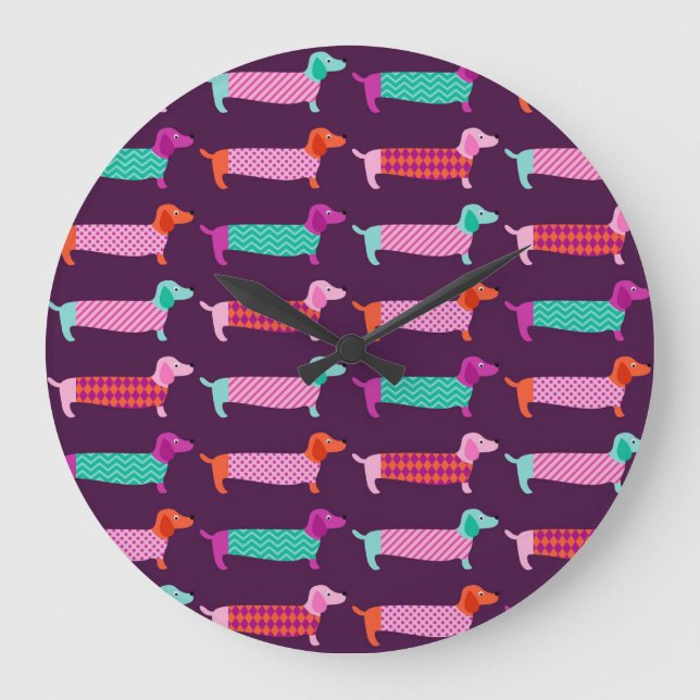Dachshund Dogs: Seamless Cute Pattern. Large Clock (Front)