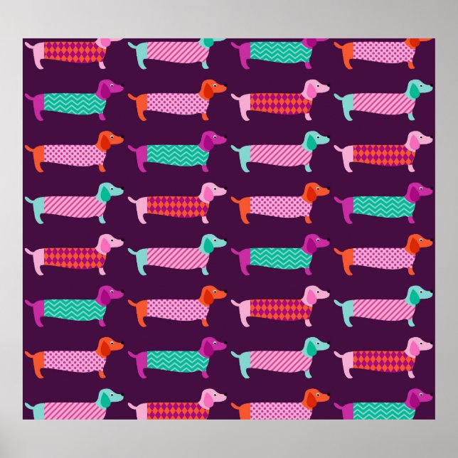 Dachshund Dogs: Seamless Cute Pattern. Poster (Front)