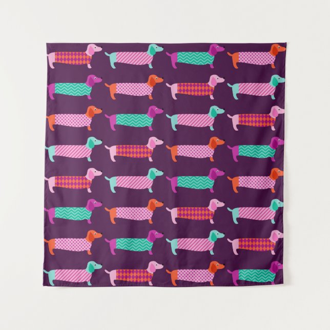 Dachshund Dogs: Seamless Cute Pattern. Tapestry (Front)