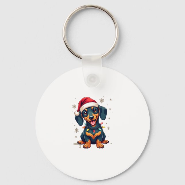 Dachshund Dogs Tree Christmas Sweater Xmas Gifts F Keychain (Front)