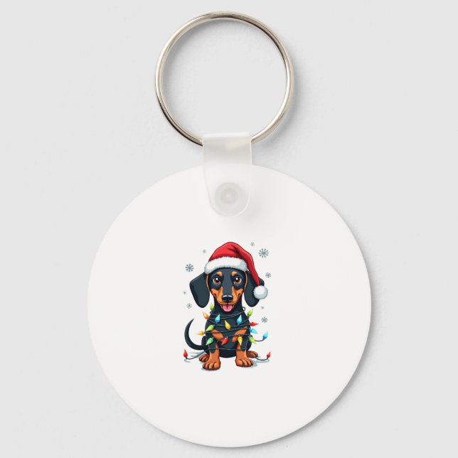 Dachshund Dogs Tree Christmas Sweater Xmas Gifts F Keychain (Front)