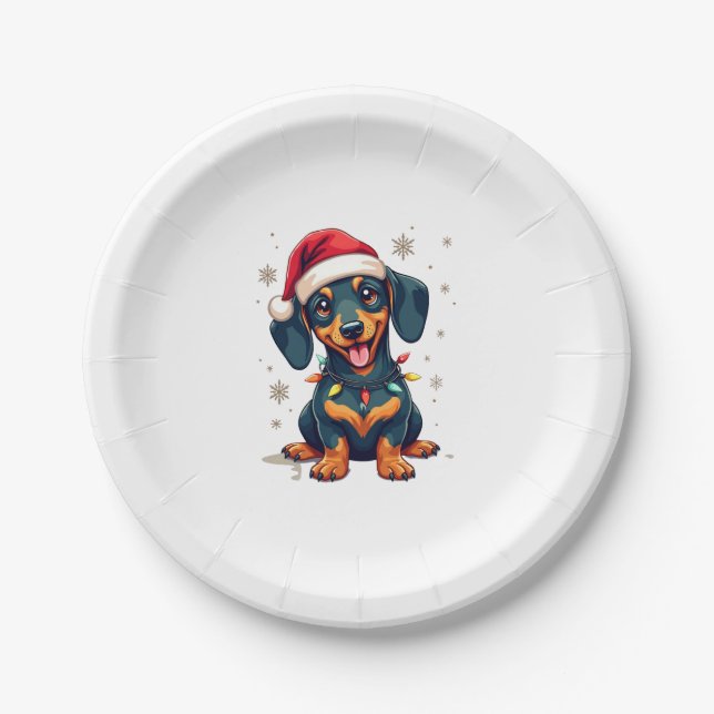 Dachshund Dogs Tree Christmas Sweater Xmas Gifts F Paper Plate (Front)