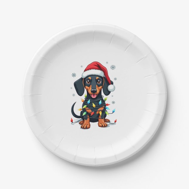 Dachshund Dogs Tree Christmas Sweater Xmas Gifts F Paper Plate (Front)