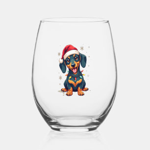 Dachshund Dogs Tree Christmas Sweater Xmas Gifts F Stemless Wine Glass