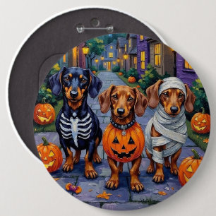 Dachshund Dogs Trick-or-Treating in Halloween 6 Inch Round Button