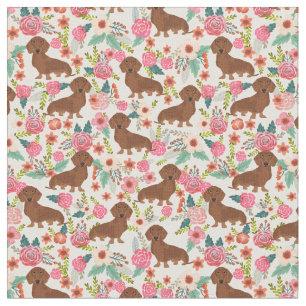 Dachshund dogs vintage floral cream fabric