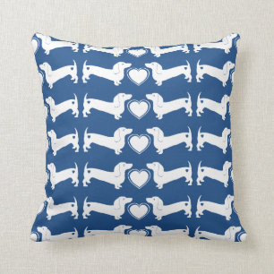 Dachshund Dogs with Heart Pattern Throw Pillow