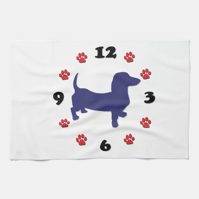 Dachshund Doxie Clock Kitchen Towel (Horizontal)